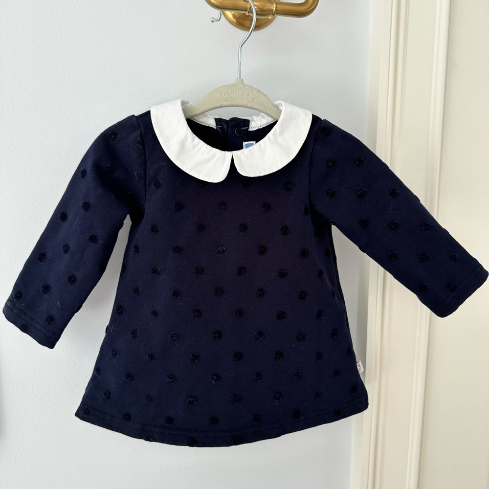 Jacadi navy polka dot dress, size 6 months